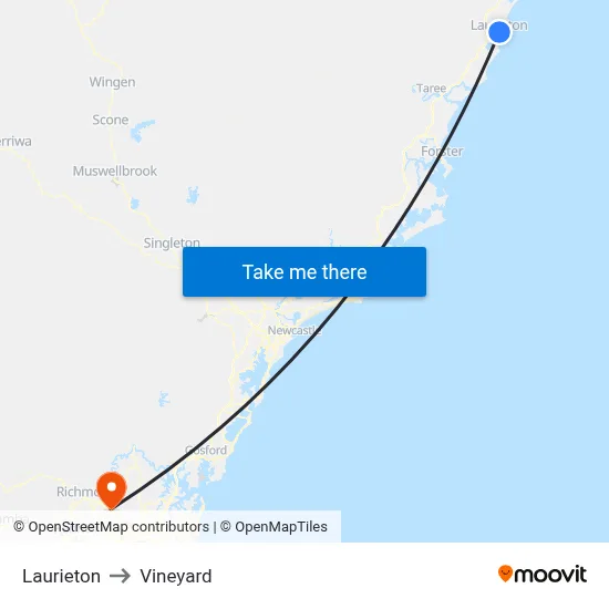 Laurieton to Vineyard map