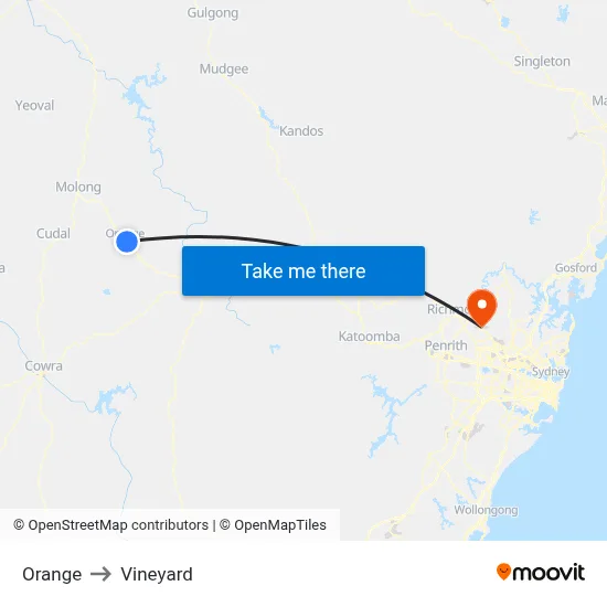 Orange to Vineyard map