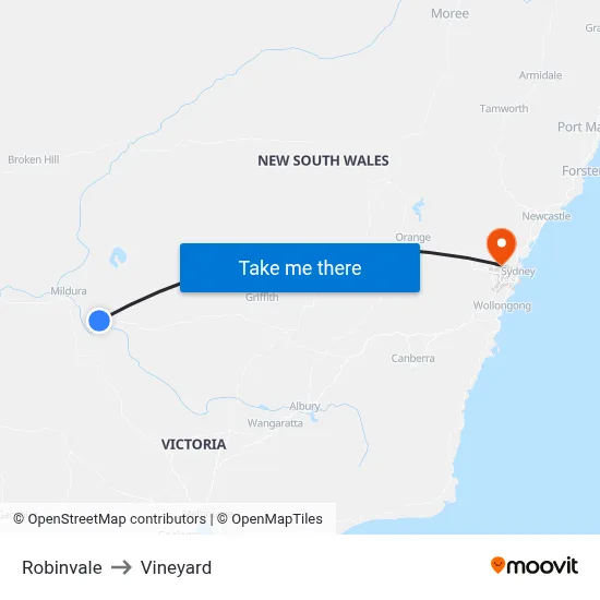 Robinvale to Vineyard map