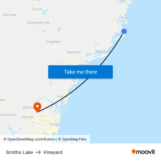Smiths Lake to Vineyard map