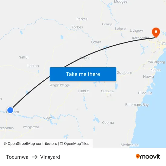 Tocumwal to Vineyard map