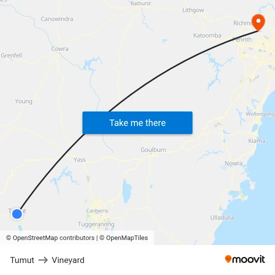 Tumut to Vineyard map