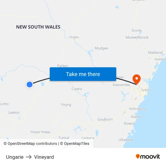 Ungarie to Vineyard map