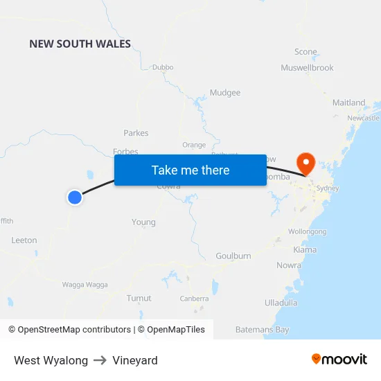 West Wyalong to Vineyard map