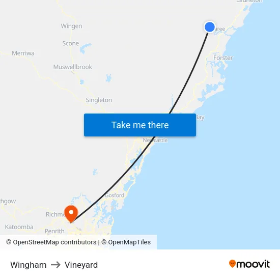 Wingham to Vineyard map