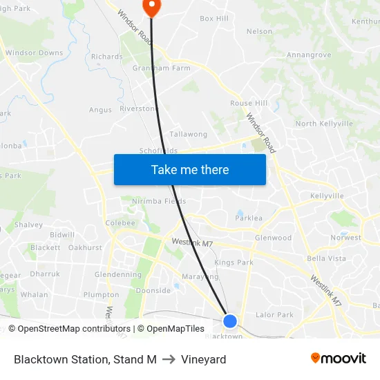 Blacktown Station, Stand M to Vineyard map