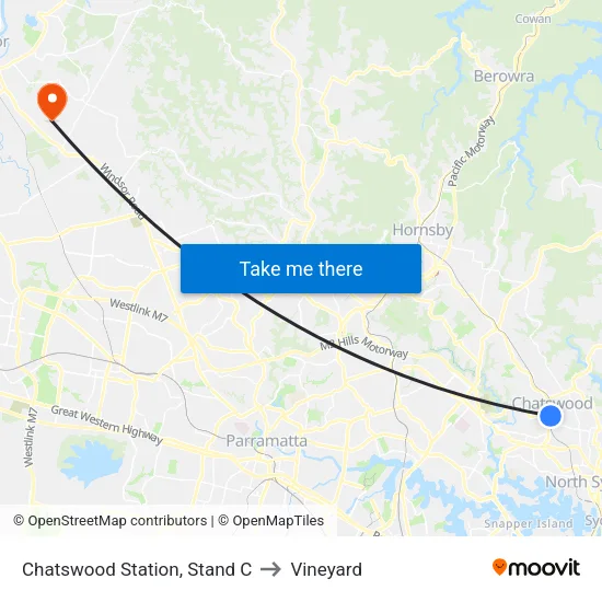 Chatswood Station, Stand C to Vineyard map