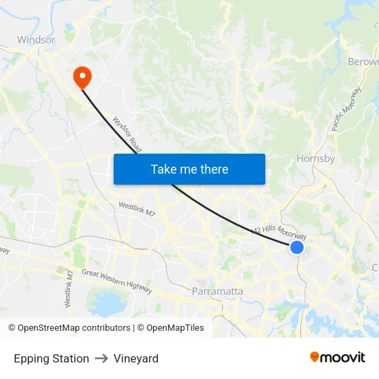 Epping Station to Vineyard map