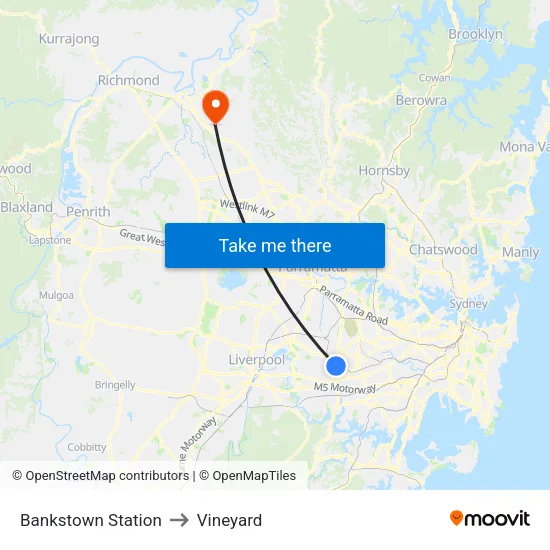 Bankstown Station to Vineyard map