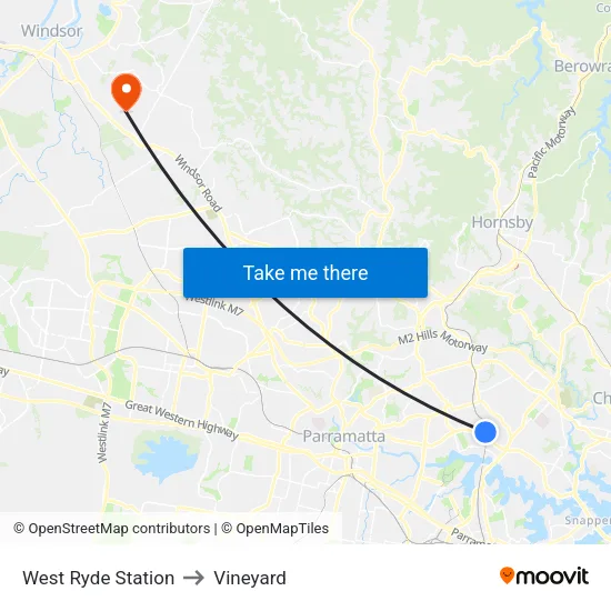 West Ryde Station to Vineyard map
