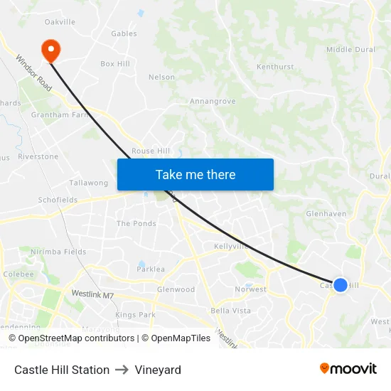 Castle Hill Station to Vineyard map