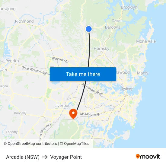 Arcadia (NSW) to Voyager Point map