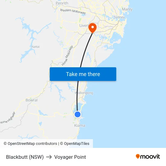 Blackbutt (NSW) to Voyager Point map