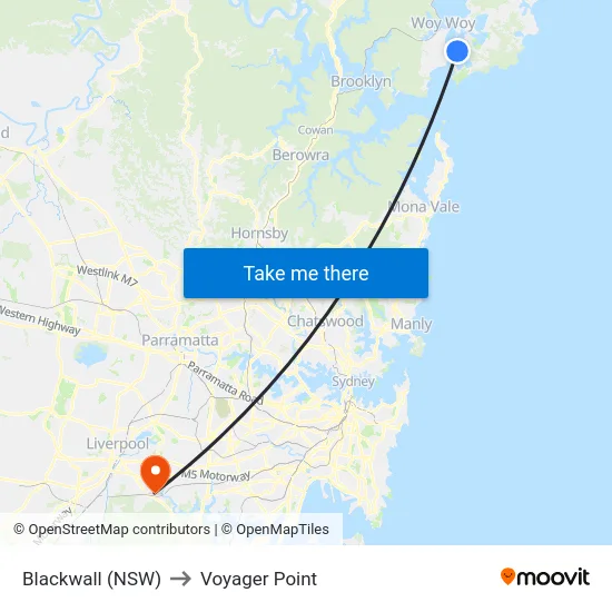 Blackwall (NSW) to Voyager Point map