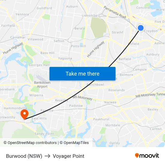 Burwood (NSW) to Voyager Point map