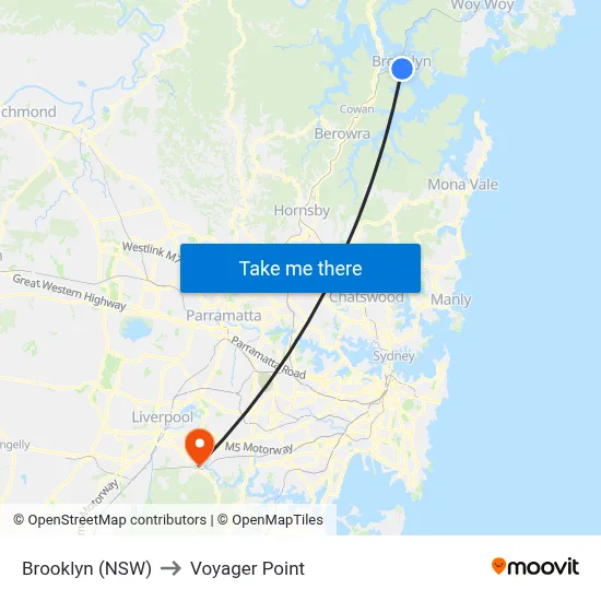 Brooklyn (NSW) to Voyager Point map