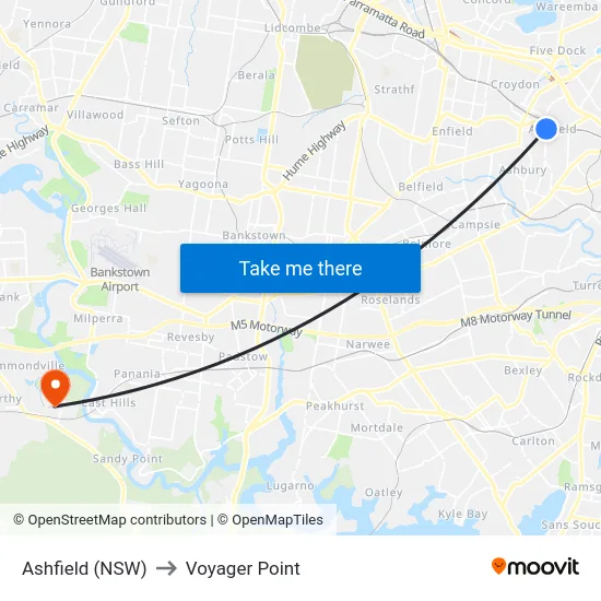 Ashfield (NSW) to Voyager Point map