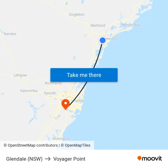 Glendale (NSW) to Voyager Point map