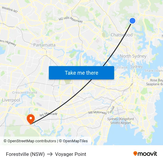 Forestville (NSW) to Voyager Point map
