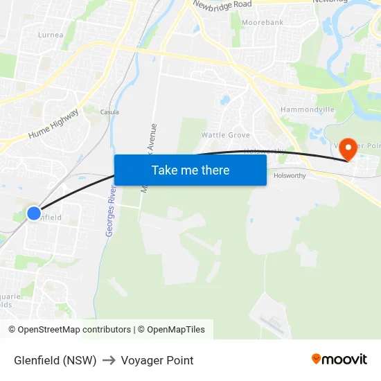 Glenfield (NSW) to Voyager Point map