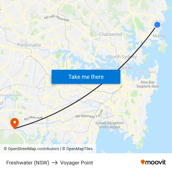 Freshwater (NSW) to Voyager Point map