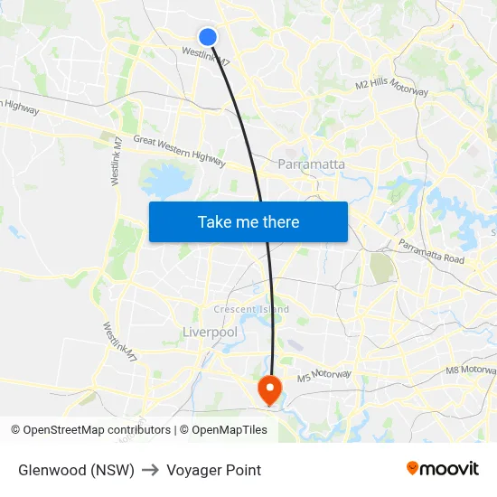 Glenwood (NSW) to Voyager Point map