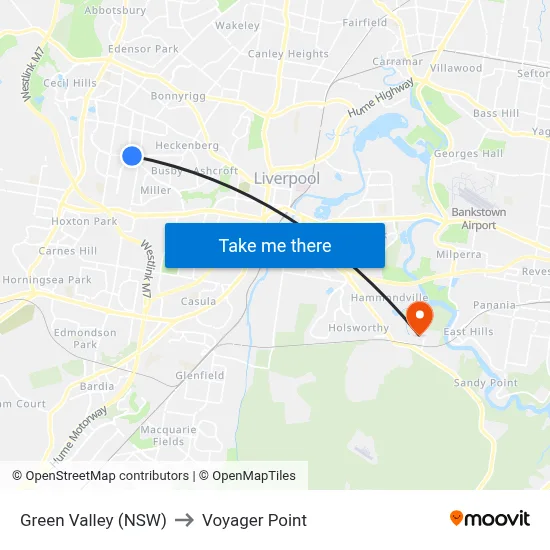 Green Valley (NSW) to Voyager Point map