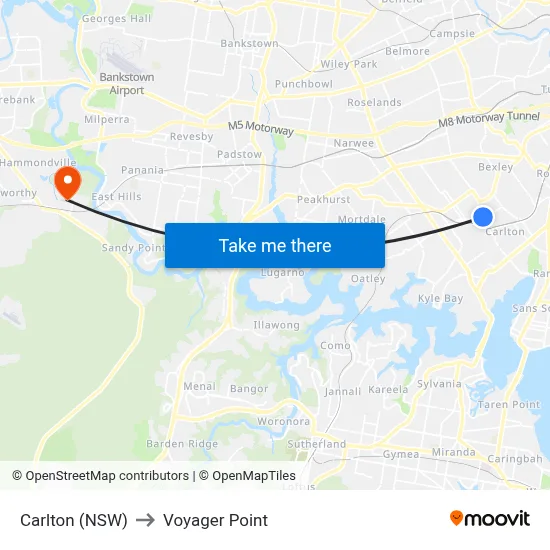 Carlton (NSW) to Voyager Point map