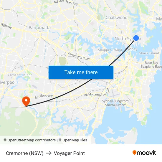 Cremorne (NSW) to Voyager Point map