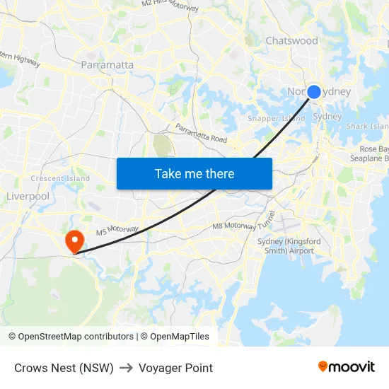 Crows Nest (NSW) to Voyager Point map