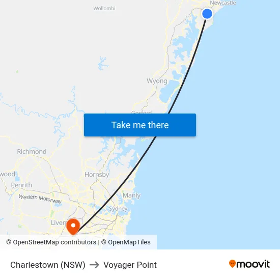 Charlestown (NSW) to Voyager Point map