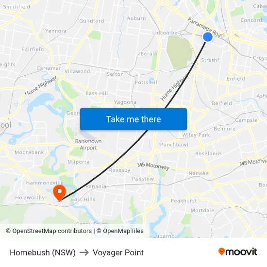 Homebush (NSW) to Voyager Point map