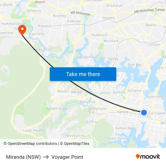 Miranda (NSW) to Voyager Point map