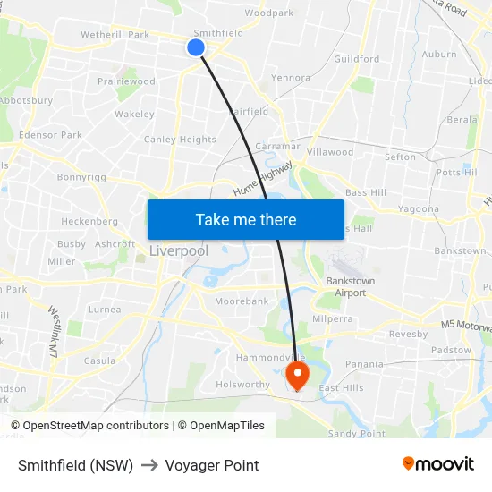 Smithfield (NSW) to Voyager Point map