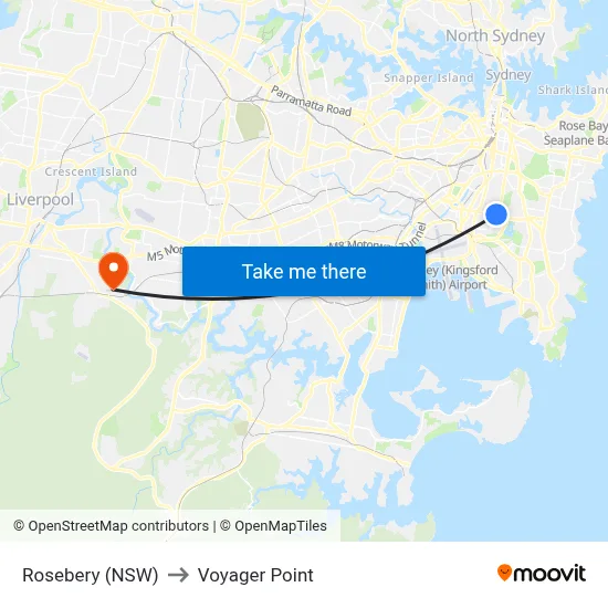 Rosebery (NSW) to Voyager Point map