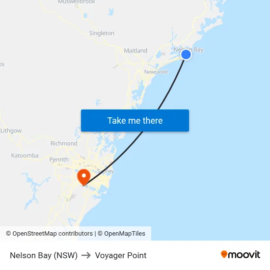 Nelson Bay (NSW) to Voyager Point map