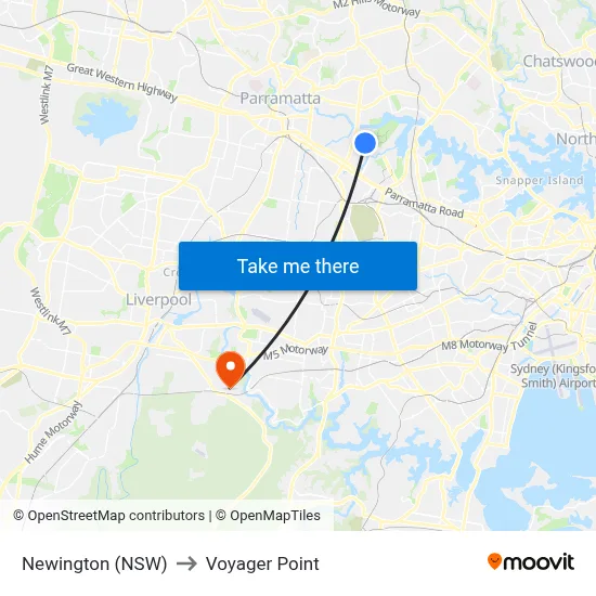 Newington (NSW) to Voyager Point map