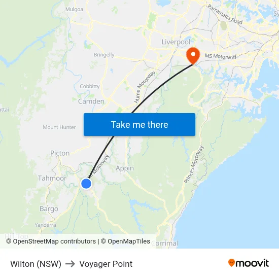 Wilton (NSW) to Voyager Point map