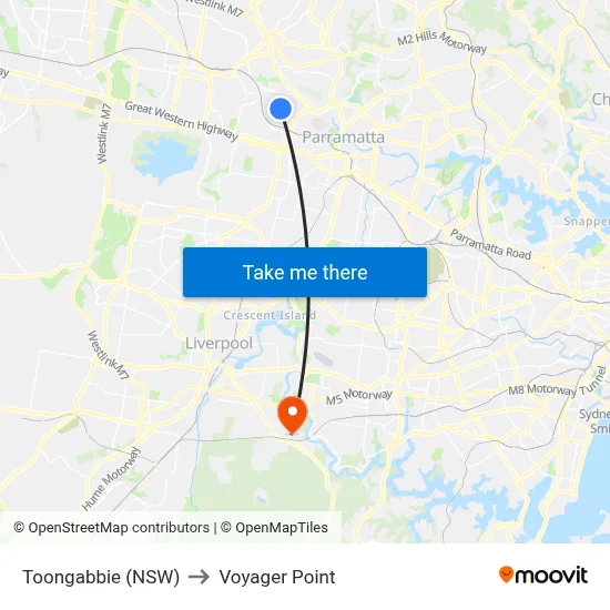 Toongabbie (NSW) to Voyager Point map