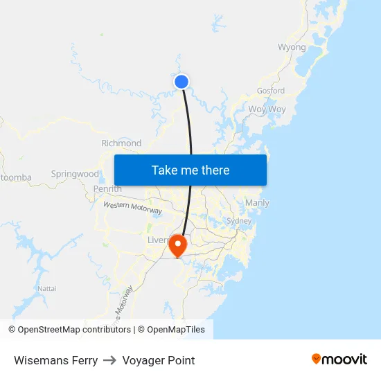 Wisemans Ferry to Voyager Point map