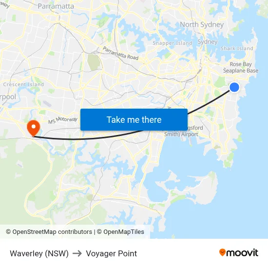 Waverley (NSW) to Voyager Point map