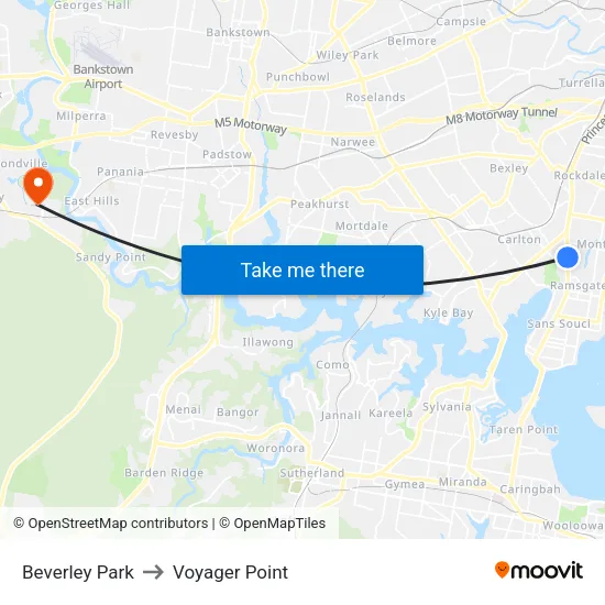 Beverley Park to Voyager Point map