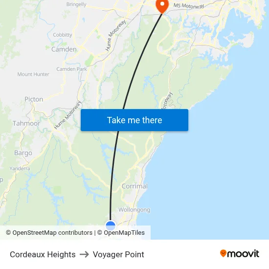 Cordeaux Heights to Voyager Point map