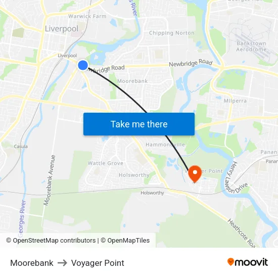 Moorebank to Voyager Point map