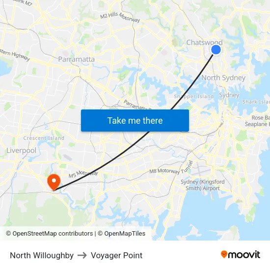 North Willoughby to Voyager Point map