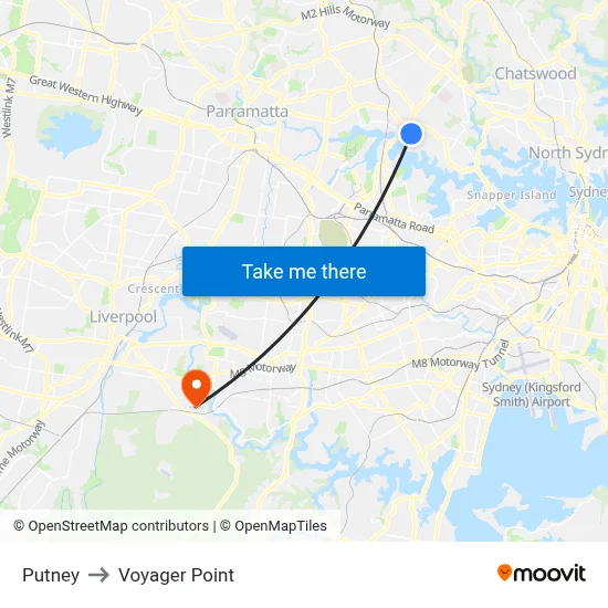 Putney to Voyager Point map