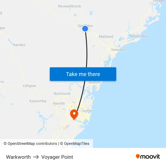 Warkworth to Voyager Point map