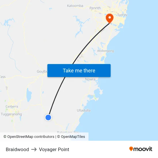 Braidwood to Voyager Point map
