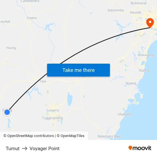 Tumut to Voyager Point map