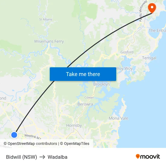 Bidwill (NSW) to Wadalba map